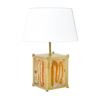 Amber Murano Glass and Brass Italian Modern Mazzega Table Lamp Zuccheri Style