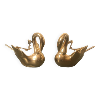 2 swan-shaped porcelain salt cellars Marcel Chaufriasse Limoges