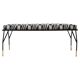 Modern Black Lacquered Iron and Patterned Fabric, 1970s Italian Stool