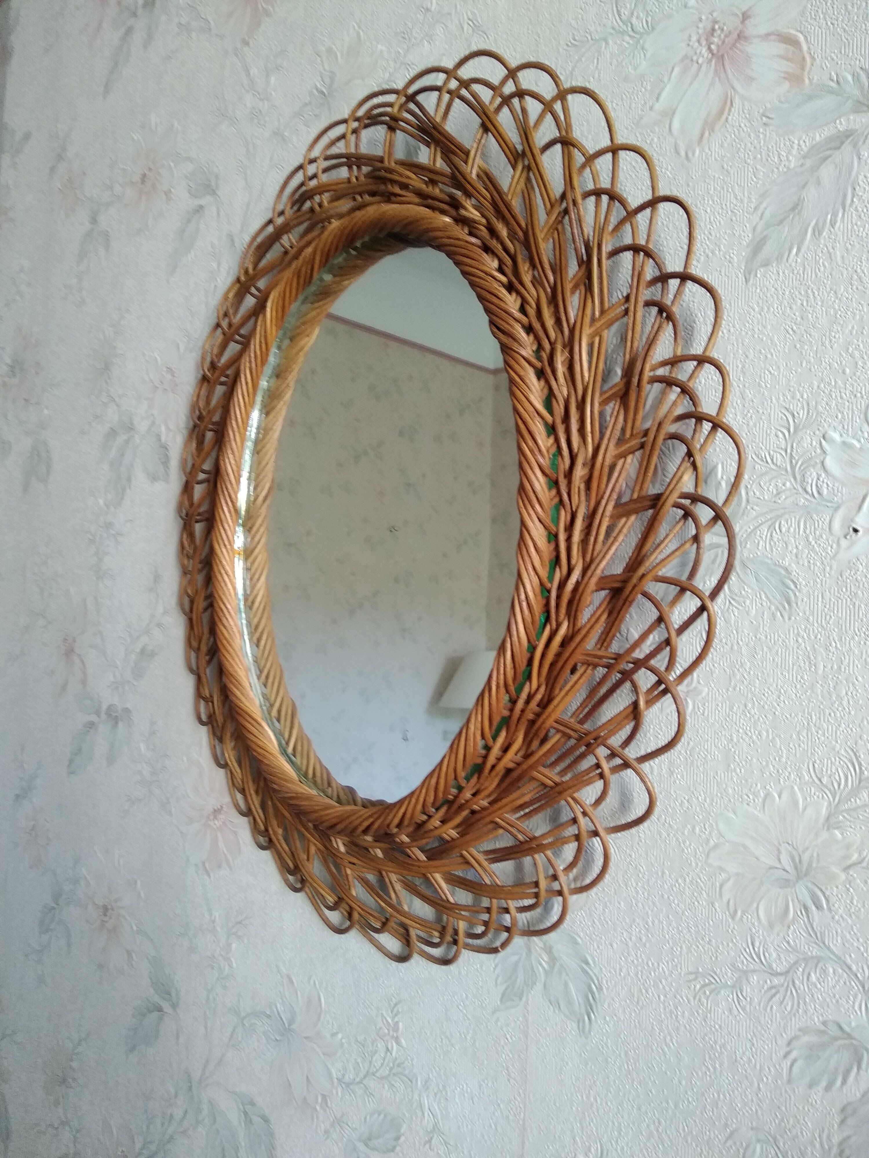 Oval rattan mirror 60s