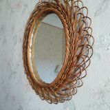 Oval rattan mirror 60s
