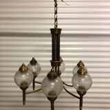 Glass and brass suspension and its vintage sconces