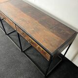 Console in old wood and metal base with 4 drawers