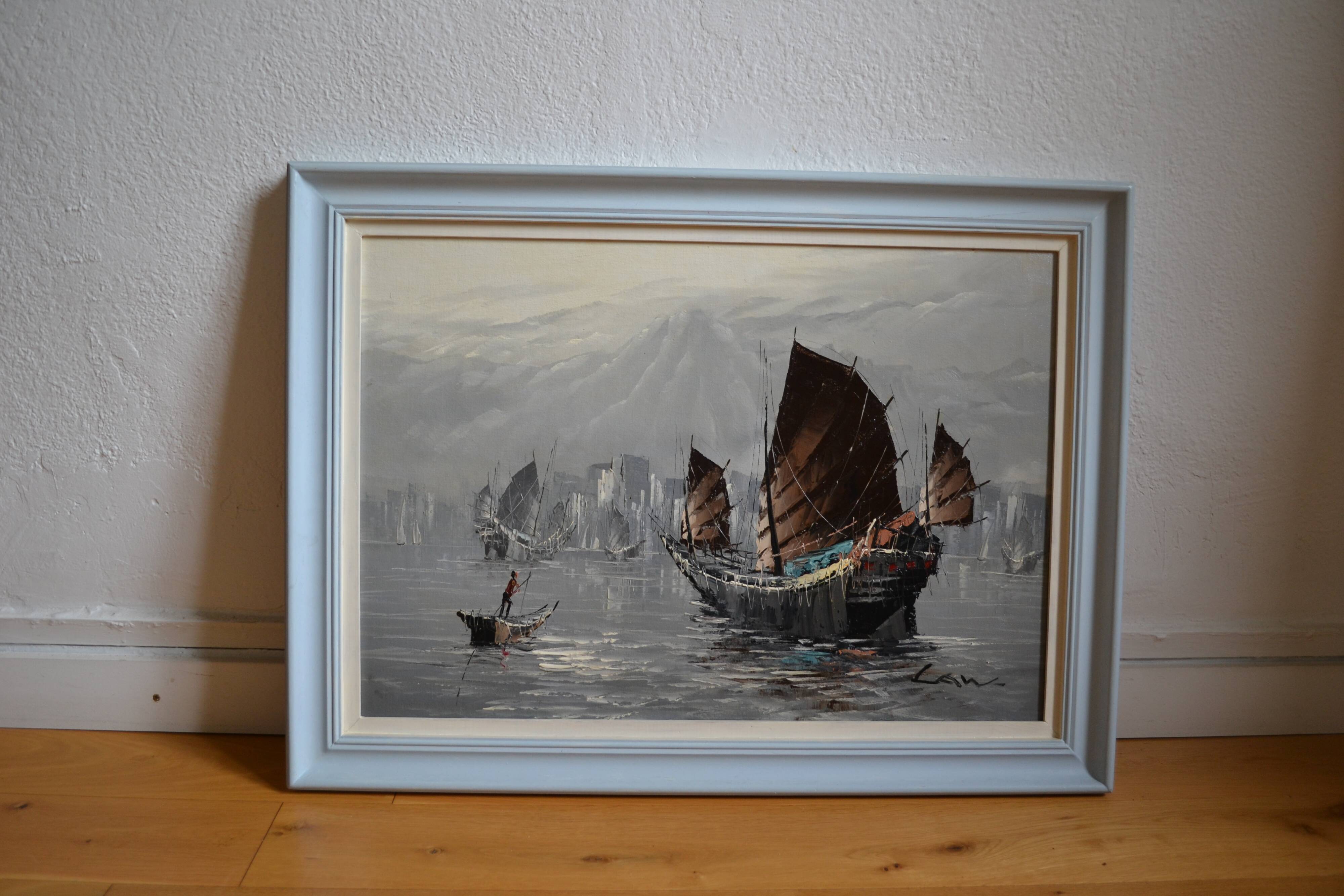marine painting sailboats seaside in Asia HSP signed