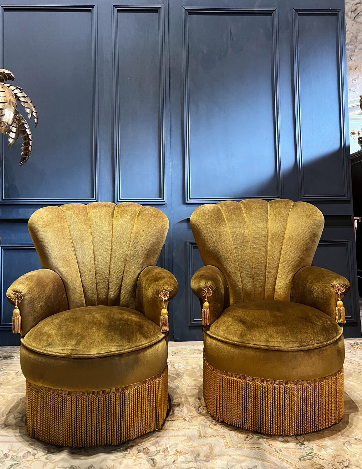 Pair of velvet Napoleon III style armchairs