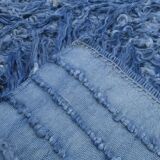 4x9 handmade wool blue vintage rug, 122x266cm