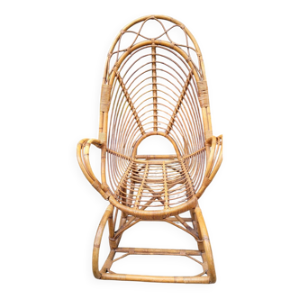 Rocking chair en bambou et rotin années 50/60