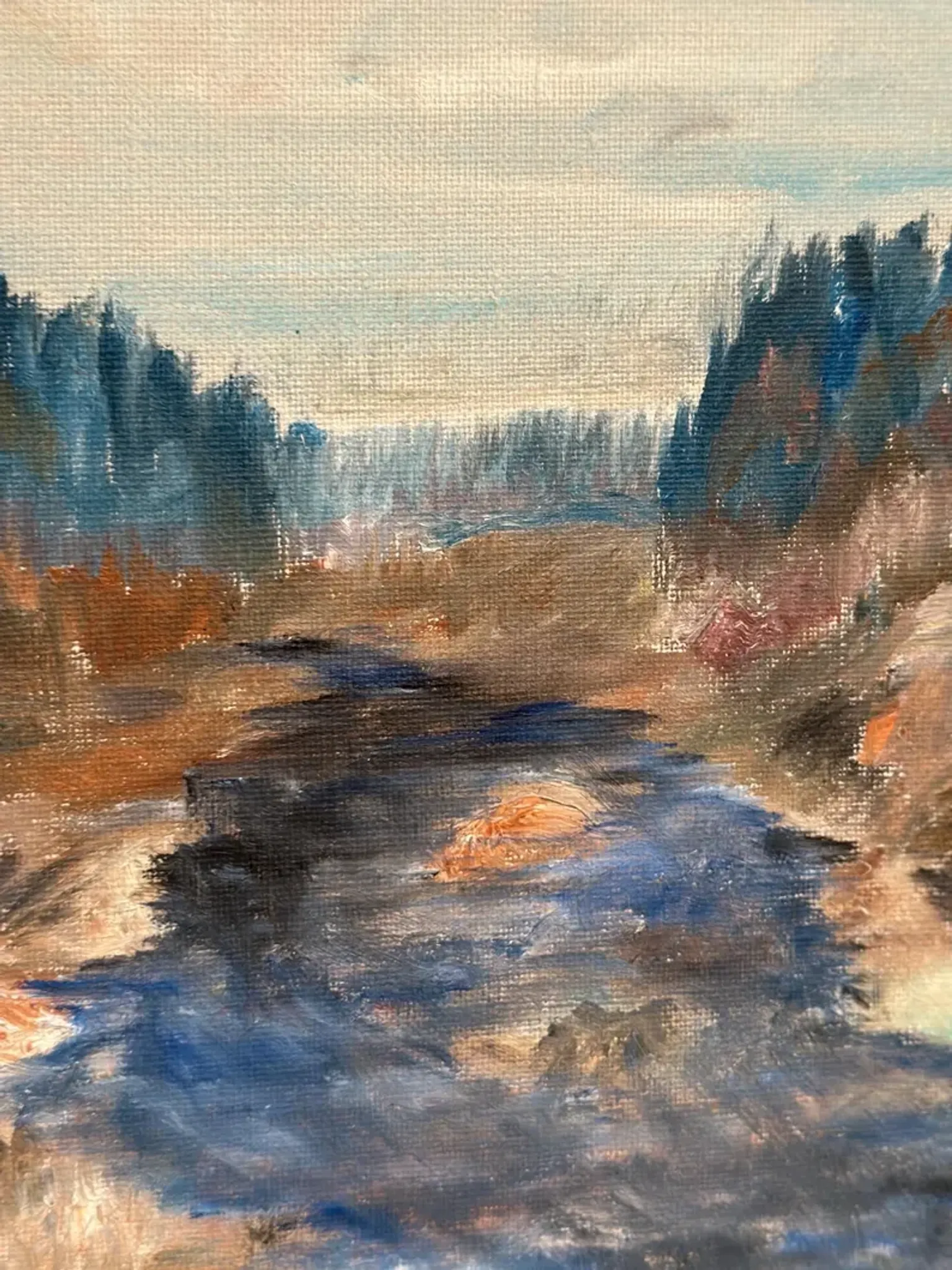 Original Swedish Oil on Canvas – “Landscape with River and Forest” by Kaj – Signed – Vintage & Framed – 60 × 52 cm (23.6" × 20.5")