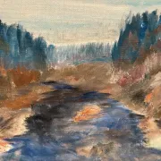 Original Swedish Oil on Canvas – “Landscape with River and Forest” by Kaj – Signed – Vintage & Framed – 60 × 52 cm (23.6" × 20.5")