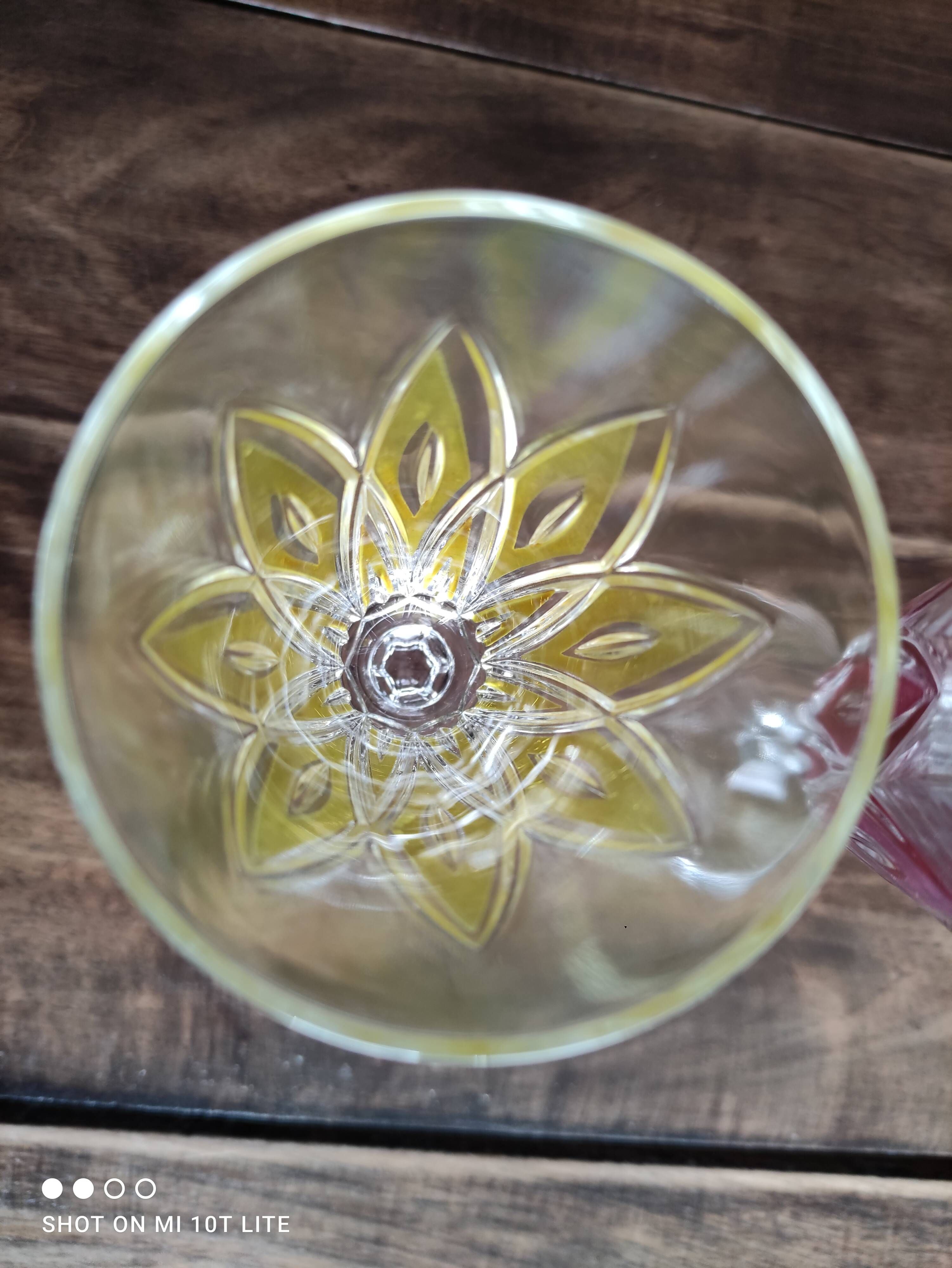 Set of 11 champagne flutes in colored glass 3 colors starry foot