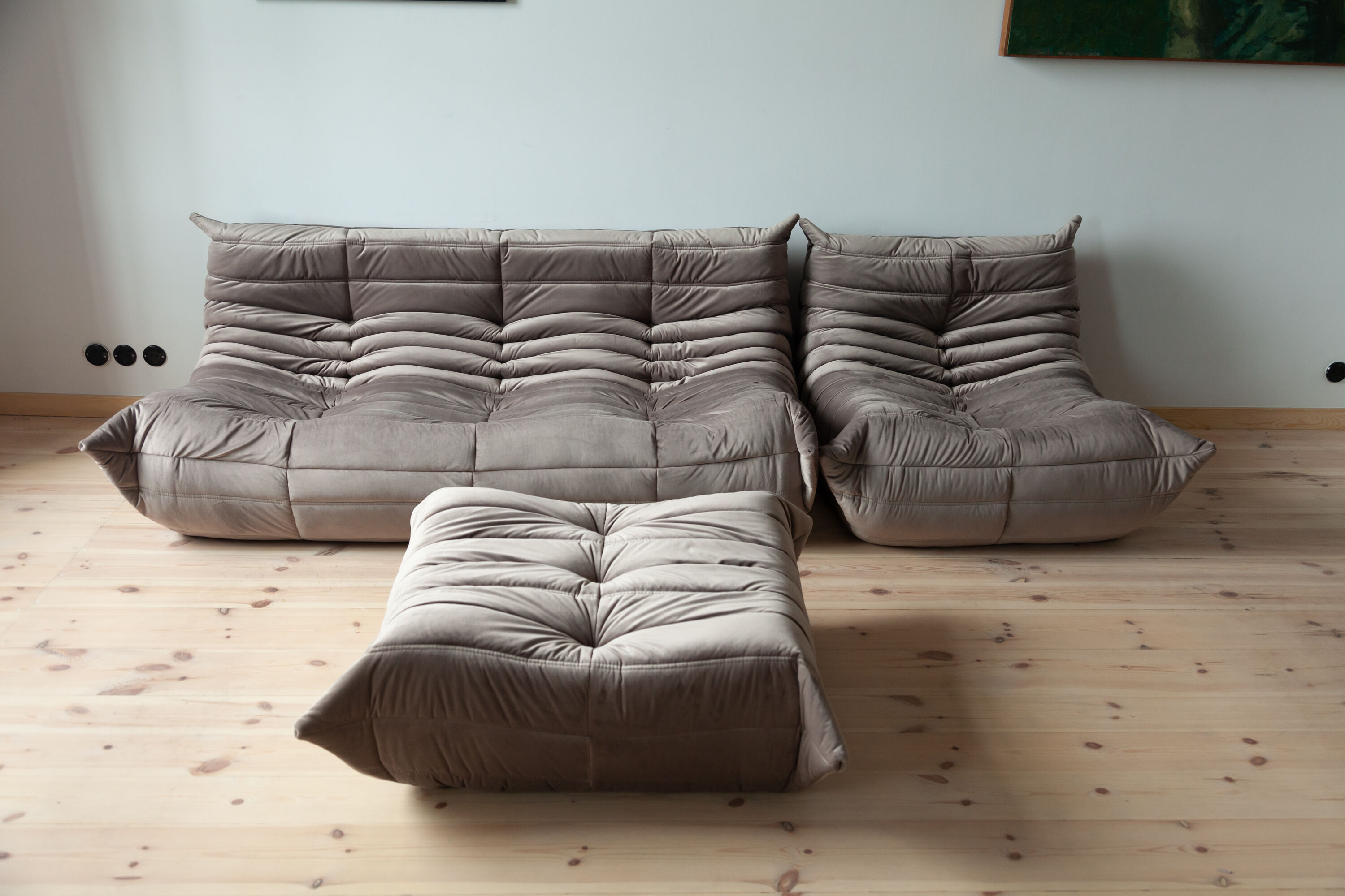 3-seater sofa, armchair and ottoman Togo velvet sofa designed by Michel Ducaroy 1973