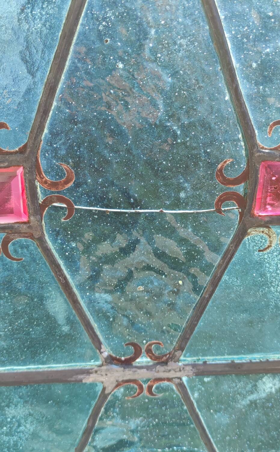 Old stained glass window in the Middle Ages style