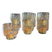 Lot de 9 verres vintage à décor floral bleu et blanc