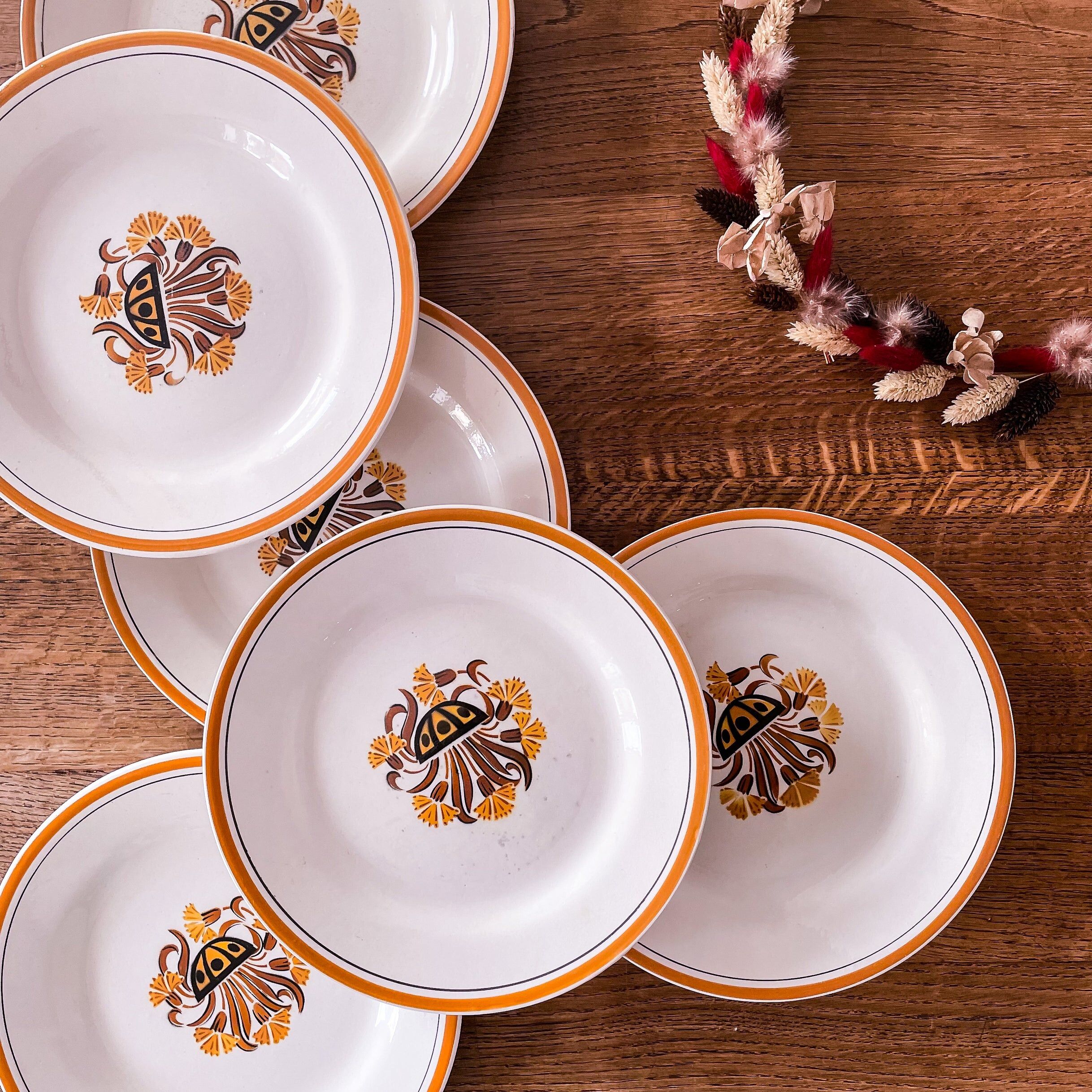 Suite of 6 Creole plates and montereau Oeillet