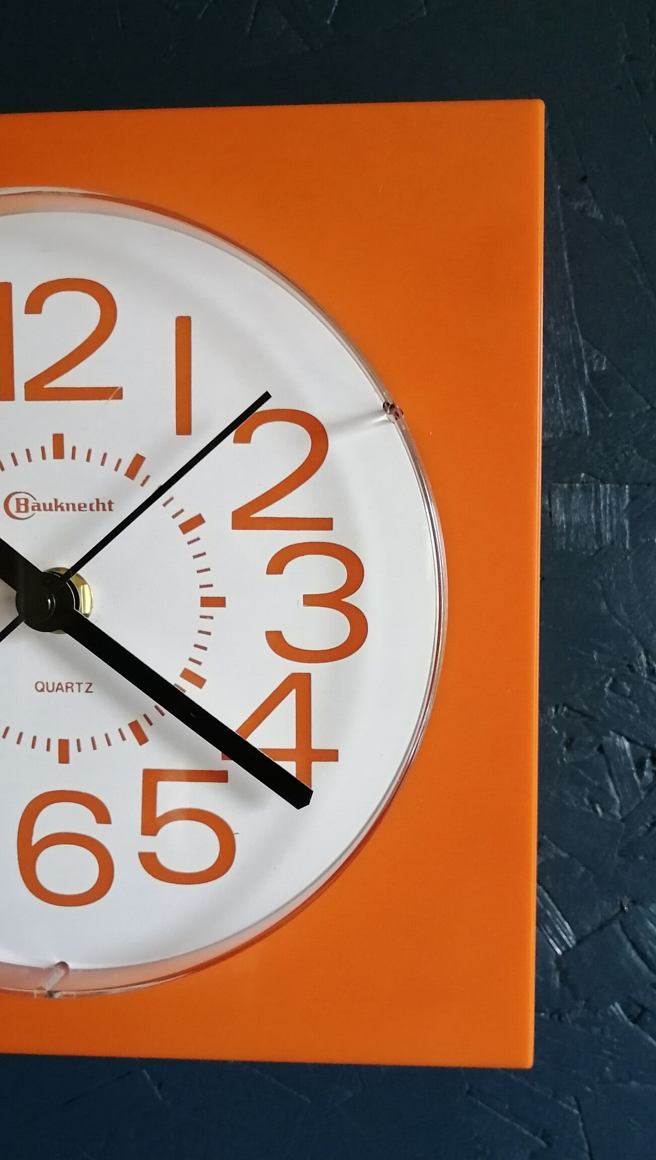 Vintage clock square silent wall clock "Bauknecht orange white"