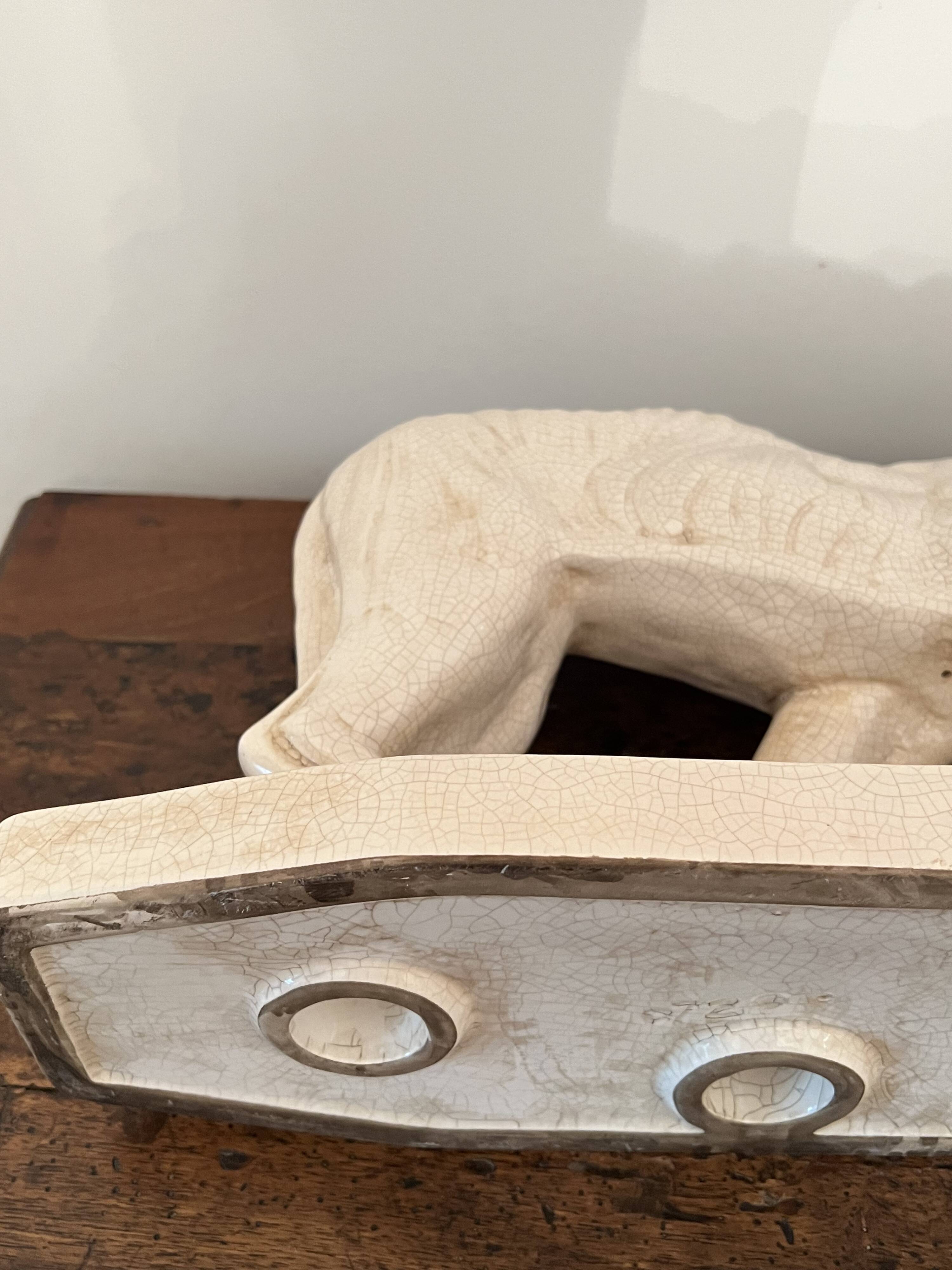 Art Deco Sculpture Walking Tiger - Enamels of La Louvière - circa 1930