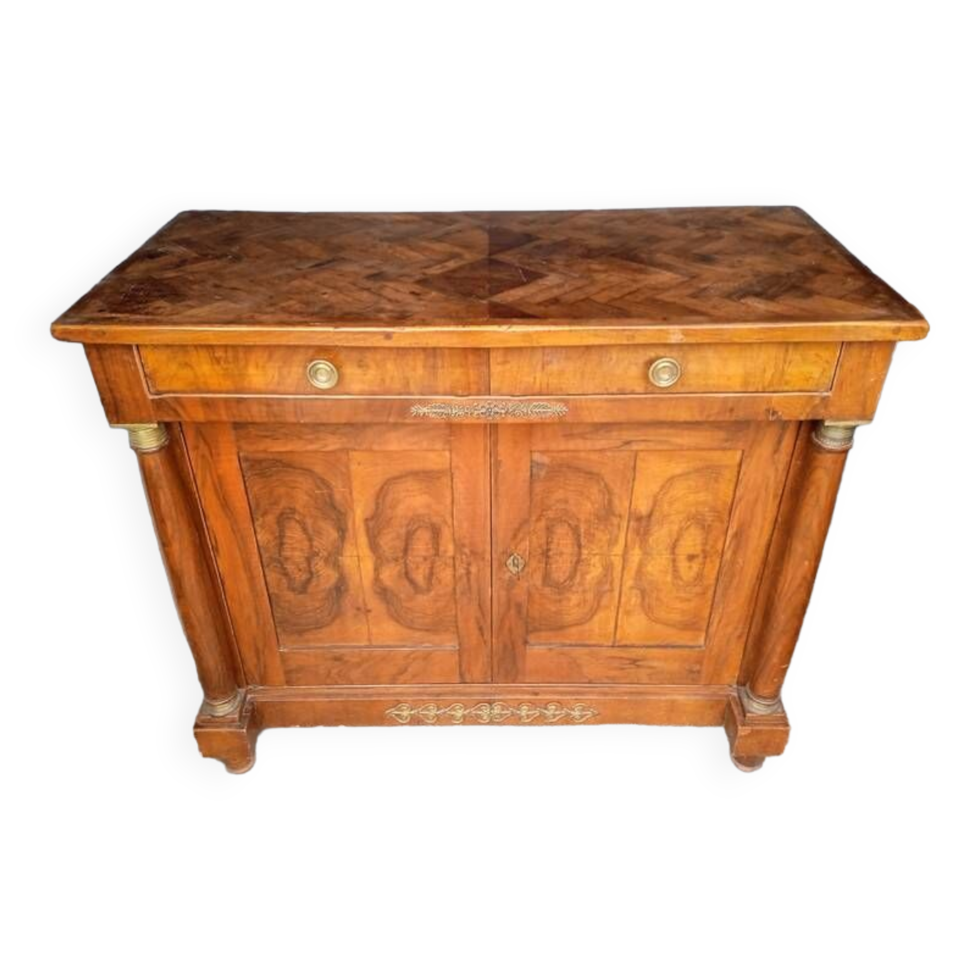 Buffet Empire period bronze marquetry walnut and fruit tree