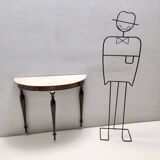 Beech and Black Walnut Console Table with a Demilune Marble Top