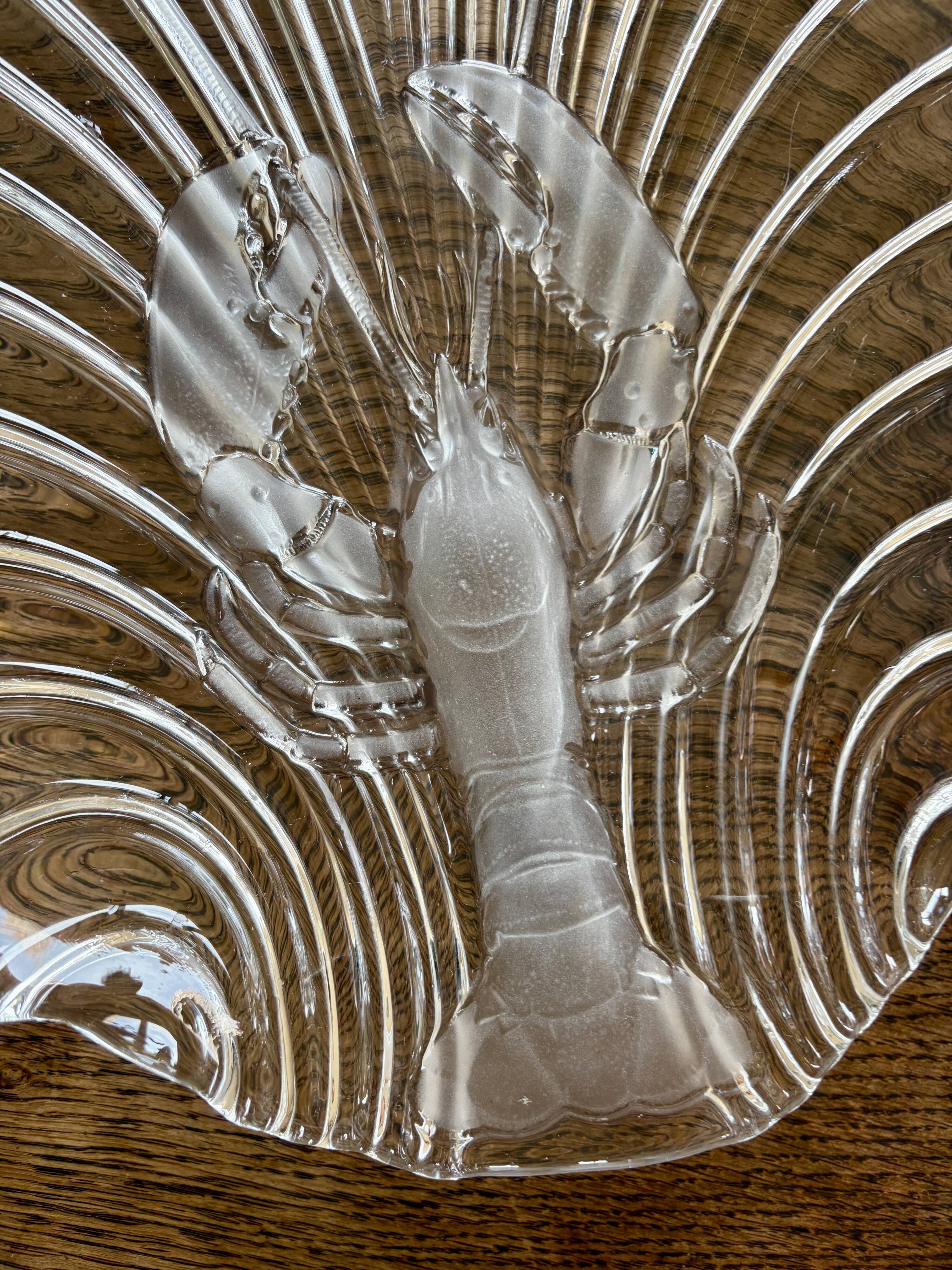 Vintage thick glass dish with lobster decorations