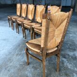 Dining chairs with rush made of oak wood, France 1950s, Set of 6