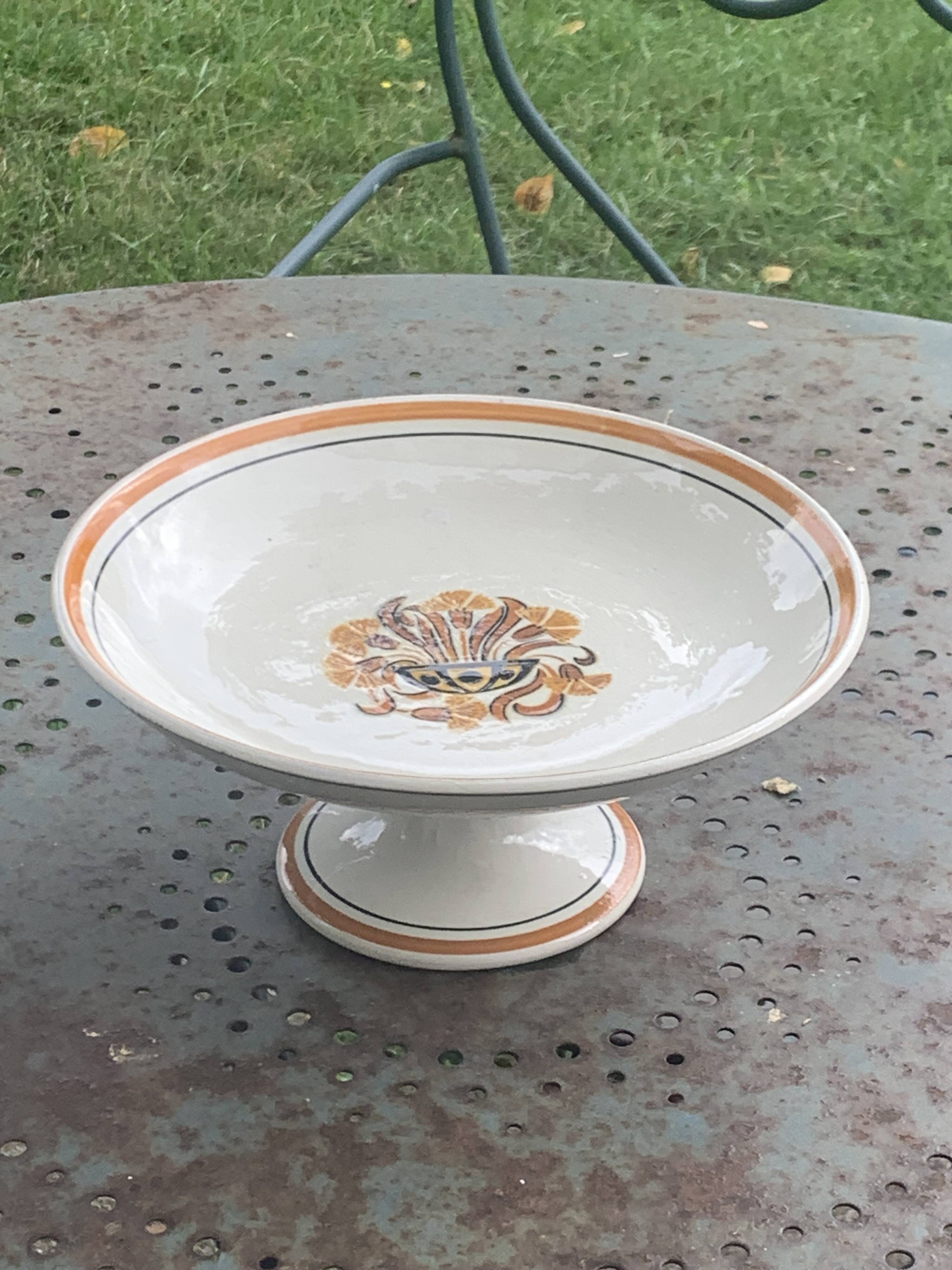 Compote bowl, fruit bowl, carnation model, art deco, creil et montereau, floral pattern, old