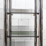 Libreria autoportante in acciaio cromato e vetro fumé, Italia, anni '70