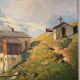 Old painting, Swiss mountain landscape signed H Herzer, mid-XX century