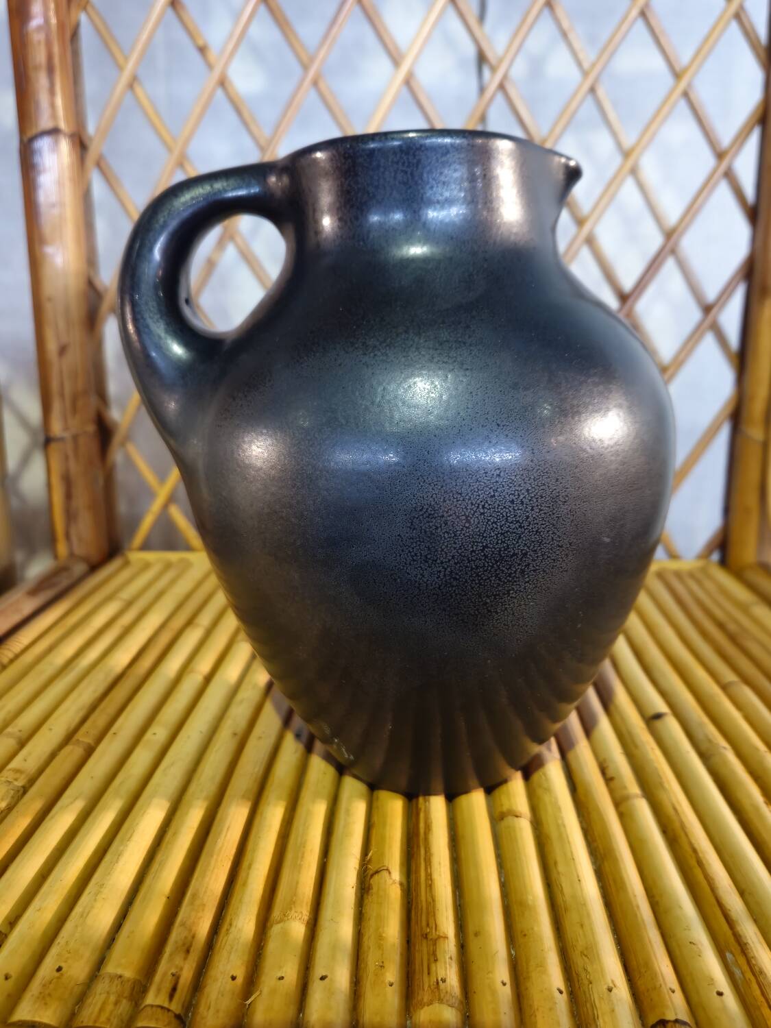 Black Enameled Ceramic Pitcher Signed MADOURA