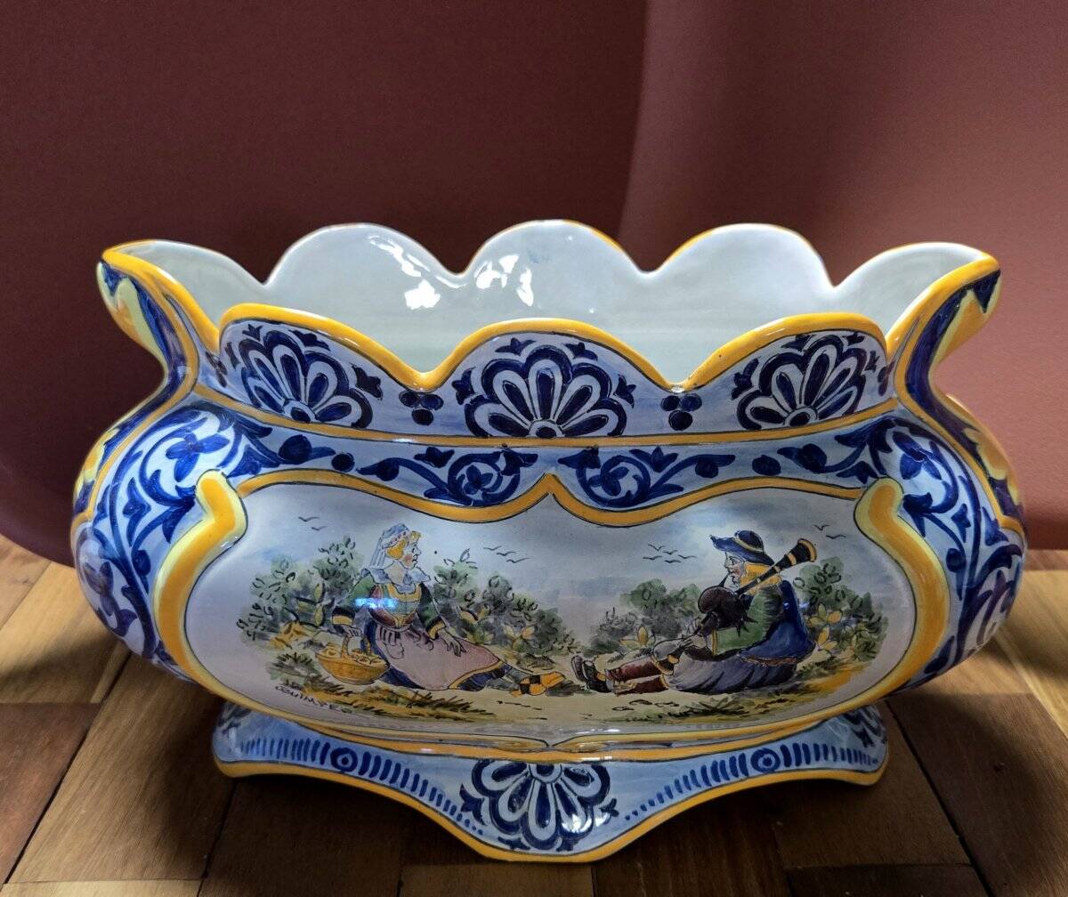 Henriot Quimper: large painted faience planter