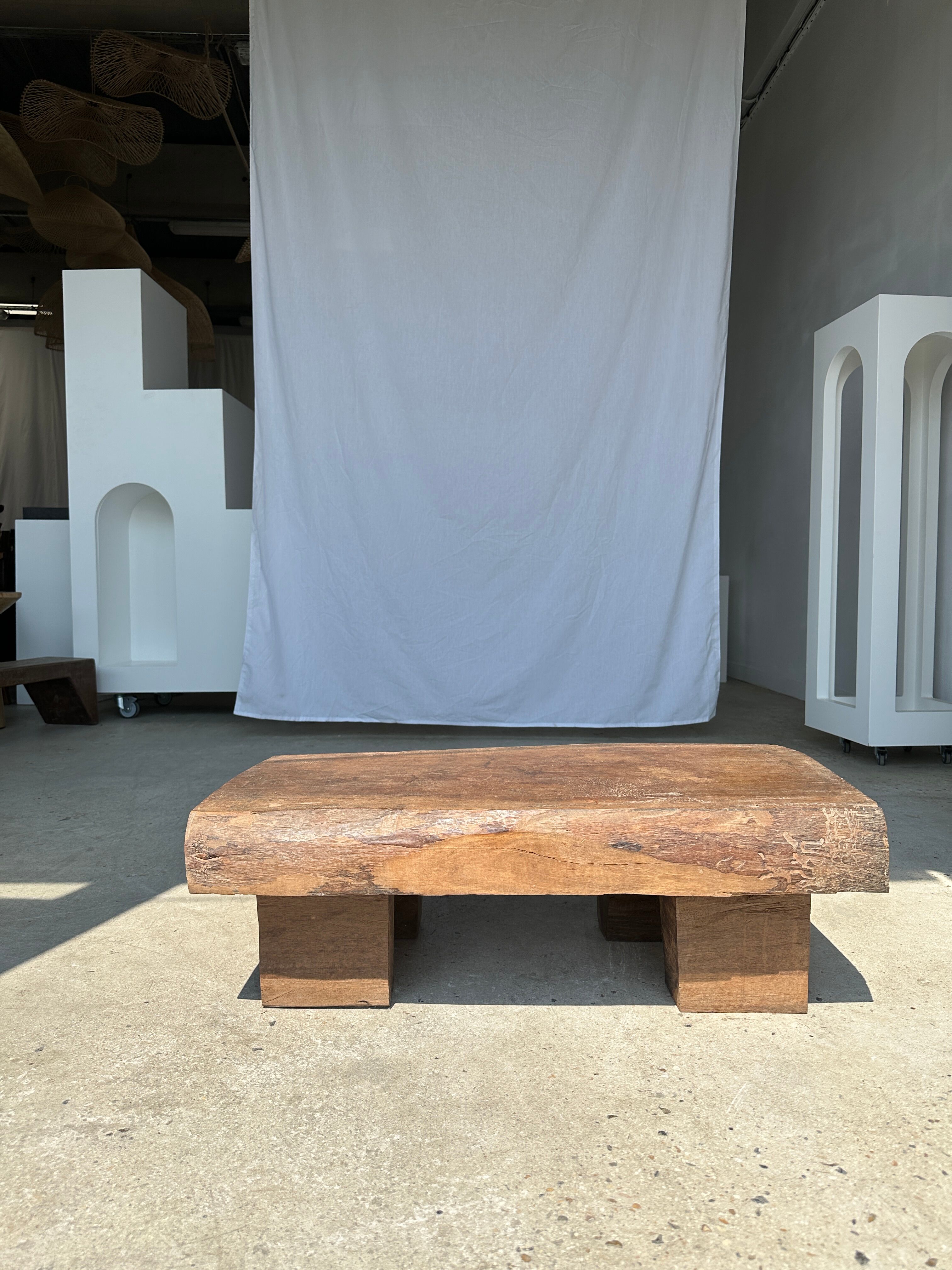 Asian solid wood quadripod brutalist coffee table H30 L81 l42
