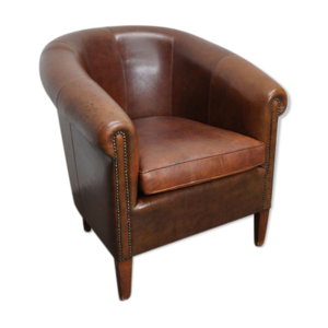 Fauteuil club vintage en cuir de couleur cognac Pays-Bas