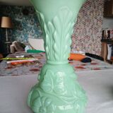 Set of 2 light green opaline glass vases SAINT LOUIS