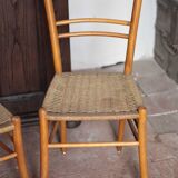 Pair of wooden chairs with vintage rope seats, vintage rope chairs