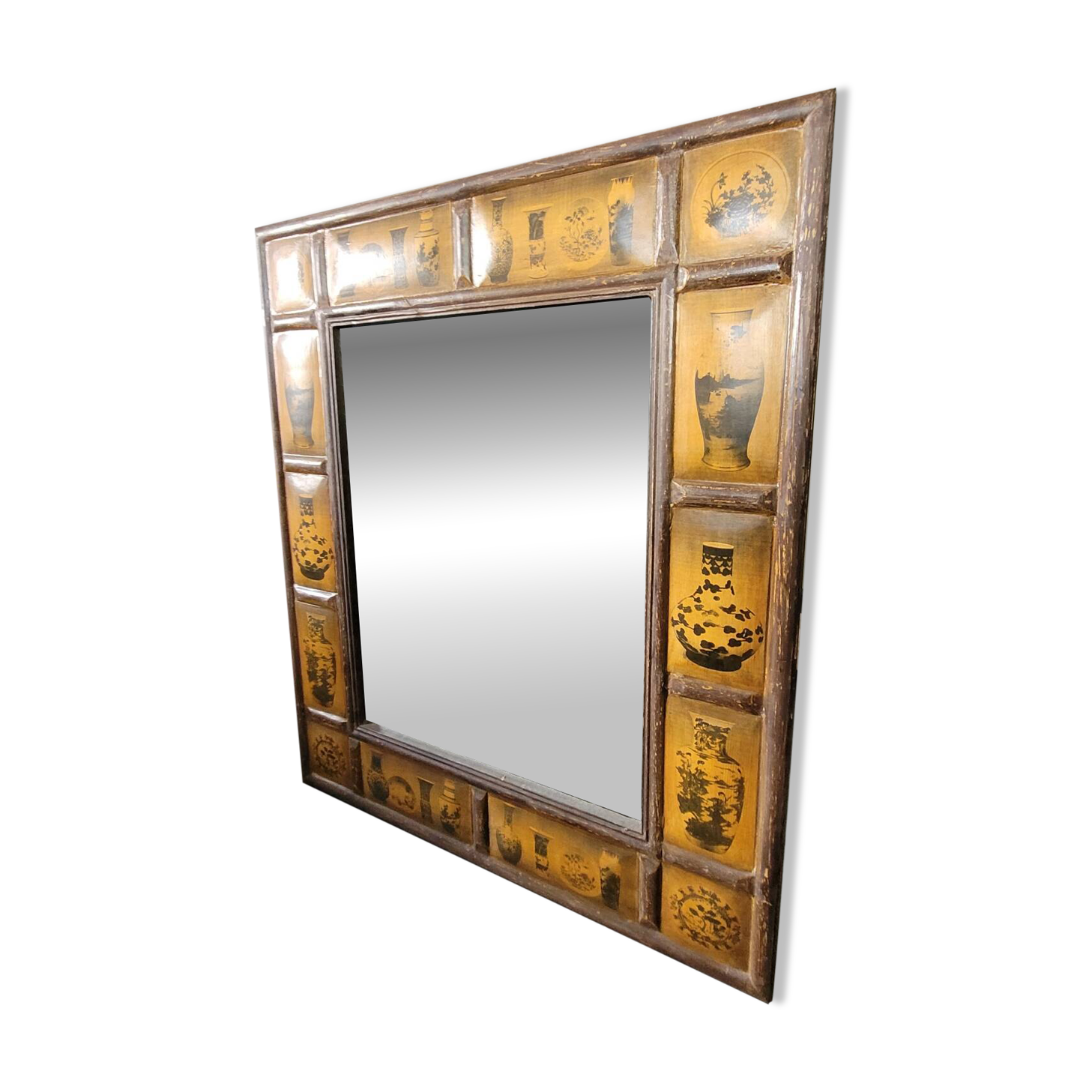 Chinese-inspired wooden mirror