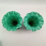 Pair of antique green opaline fairground vases, vintage, french