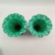 Pair of antique green opaline fairground vases, vintage, french