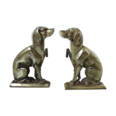 Paire de chenets " chiens " en bronze massif années 30/40