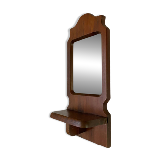 Miroir rectangulaire en bois avec étagère, années 50