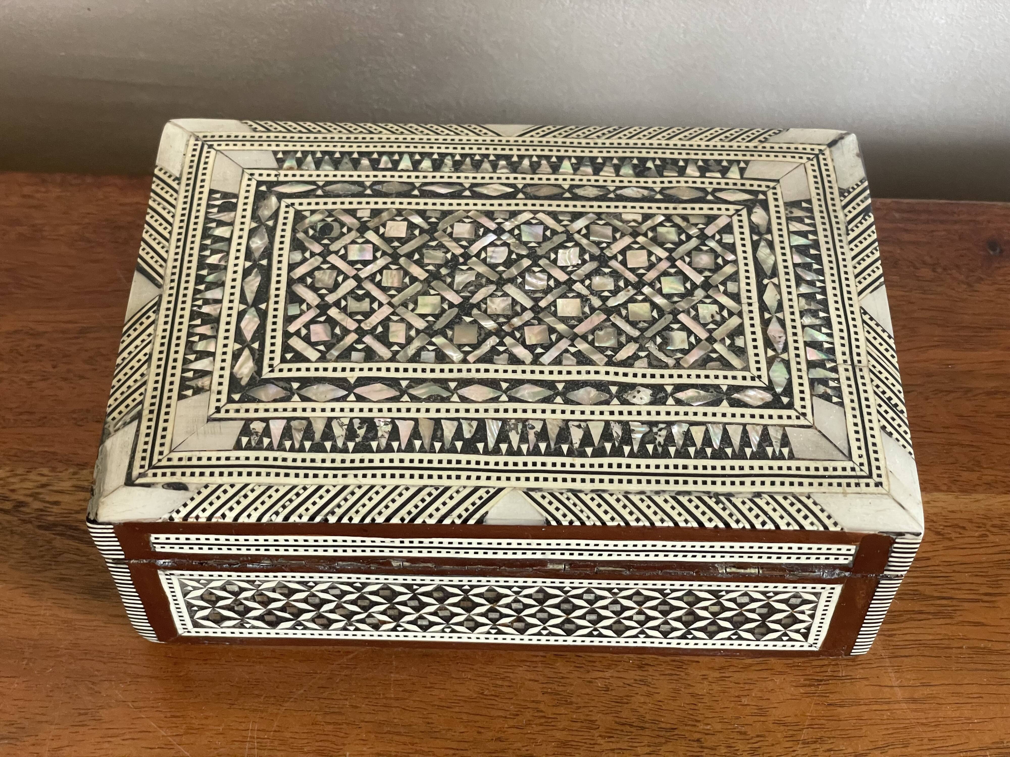 Mother-of-pearl and wood jewelry box