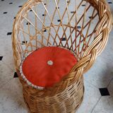 Set of 2 vintage 1970s rattan children's armchairs with orange cushions