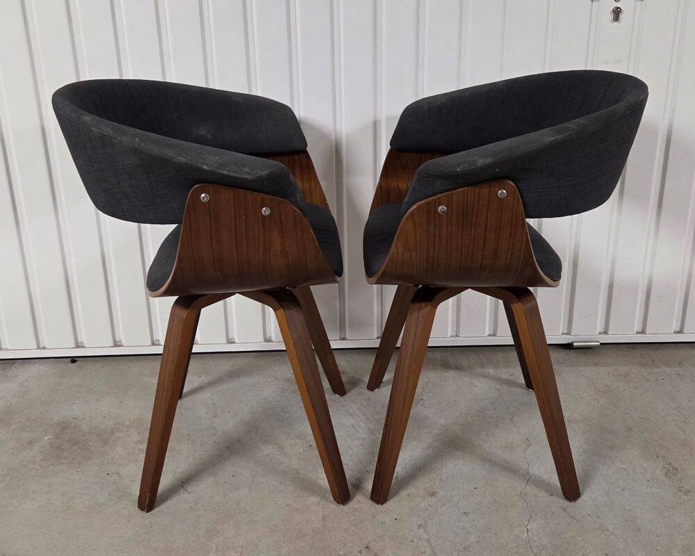 Paire de fauteuils vintage en bois et tissu anthracite