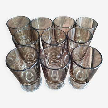 Set of 10 vintage Luminarc liqueur wine glasses, smoked Sweden model