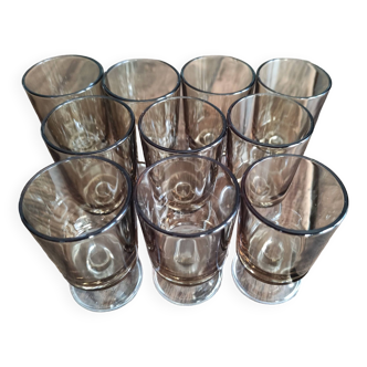 Set of 10 vintage Luminarc liqueur wine glasses, smoked Sweden model