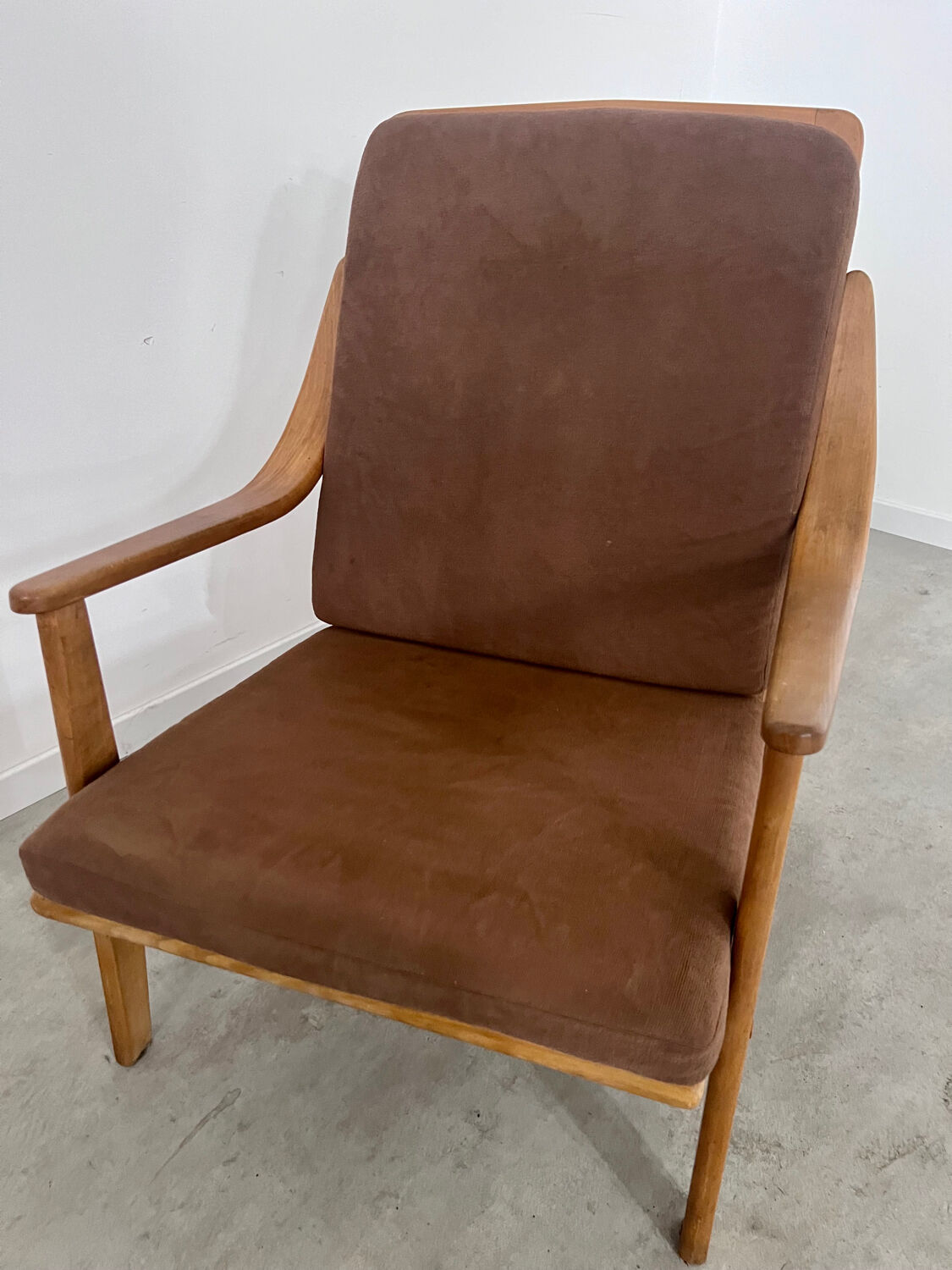 Old Scandinavian designer armchair from the 60s in vintage solid beech