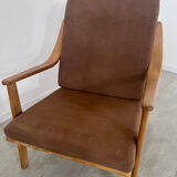 Ancien fauteuil scandinave design années 60 en hêtre massif vintage