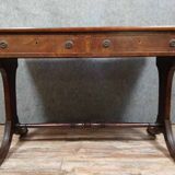 Superb english flat center desk napoleon iii style in mahogany circa 1880