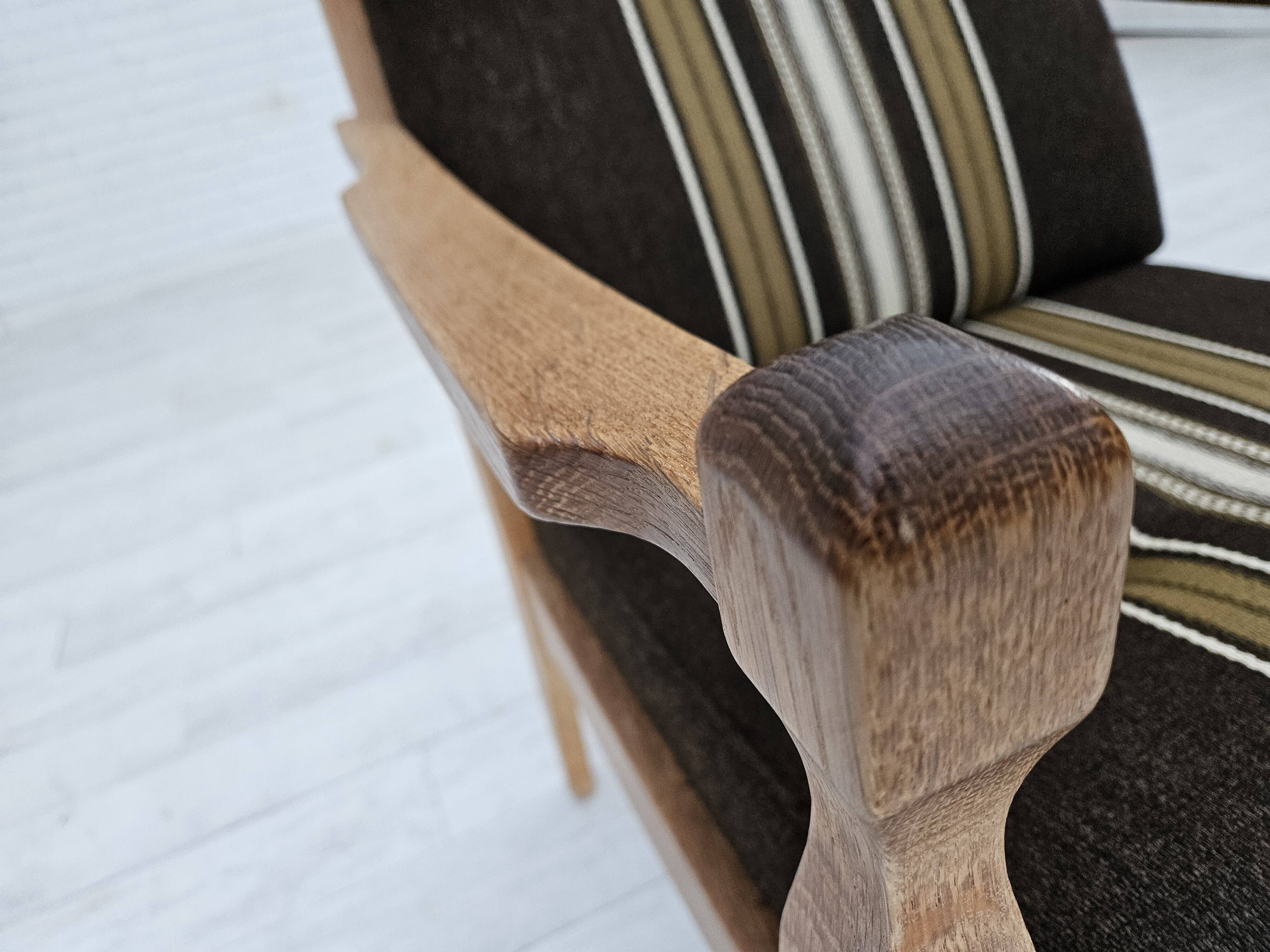 1970s, Danish armchair, furniture wool, solid oak wood.