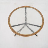 Rohe Noordwolde round glass and rattan side table, The Netherlands 1950's