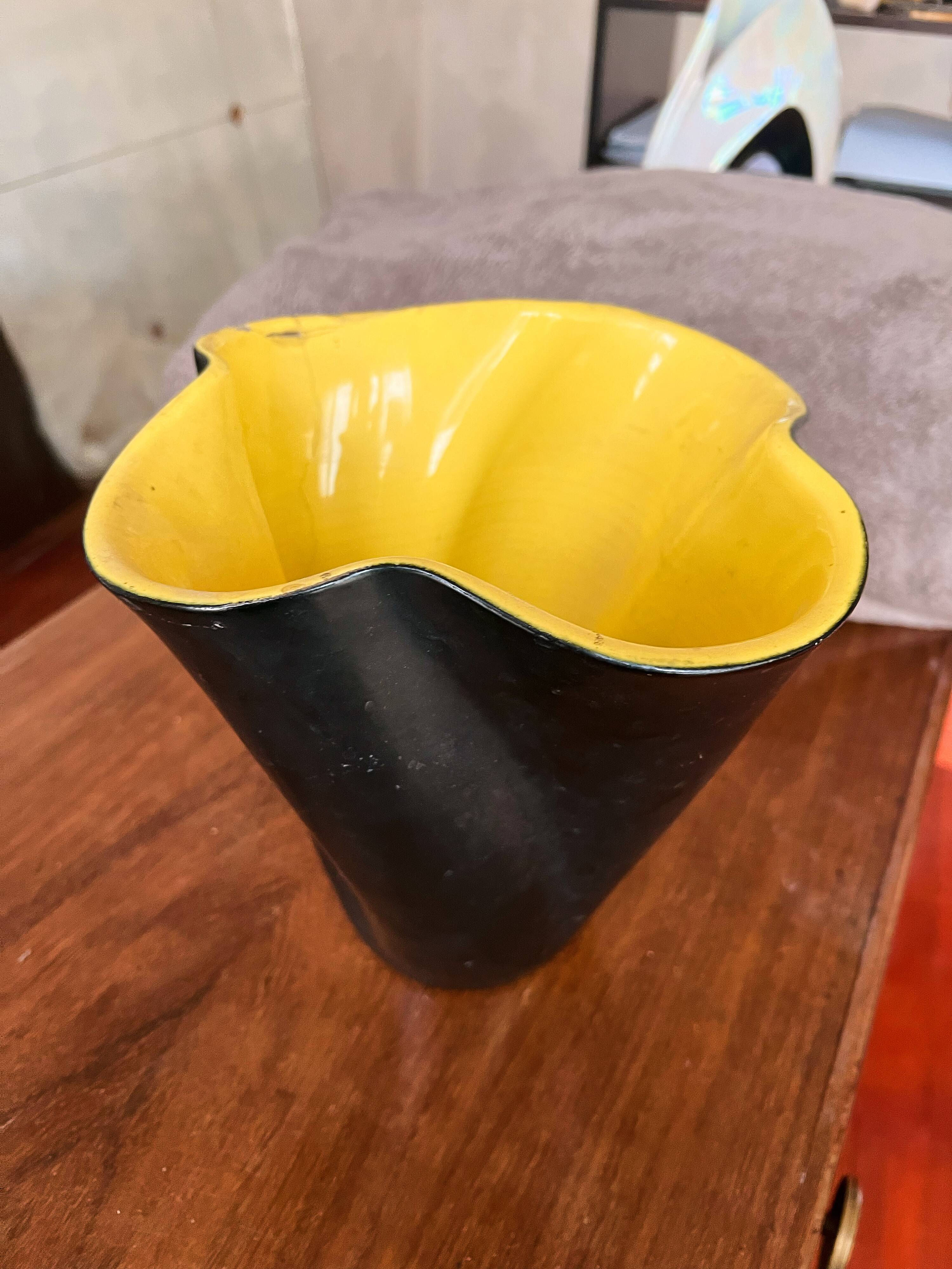 20th Century Elchinger Yellow And Black Vase