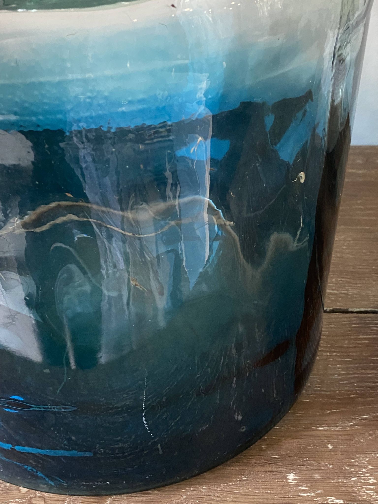Large blue glass Dame Jeanne vase H45cm